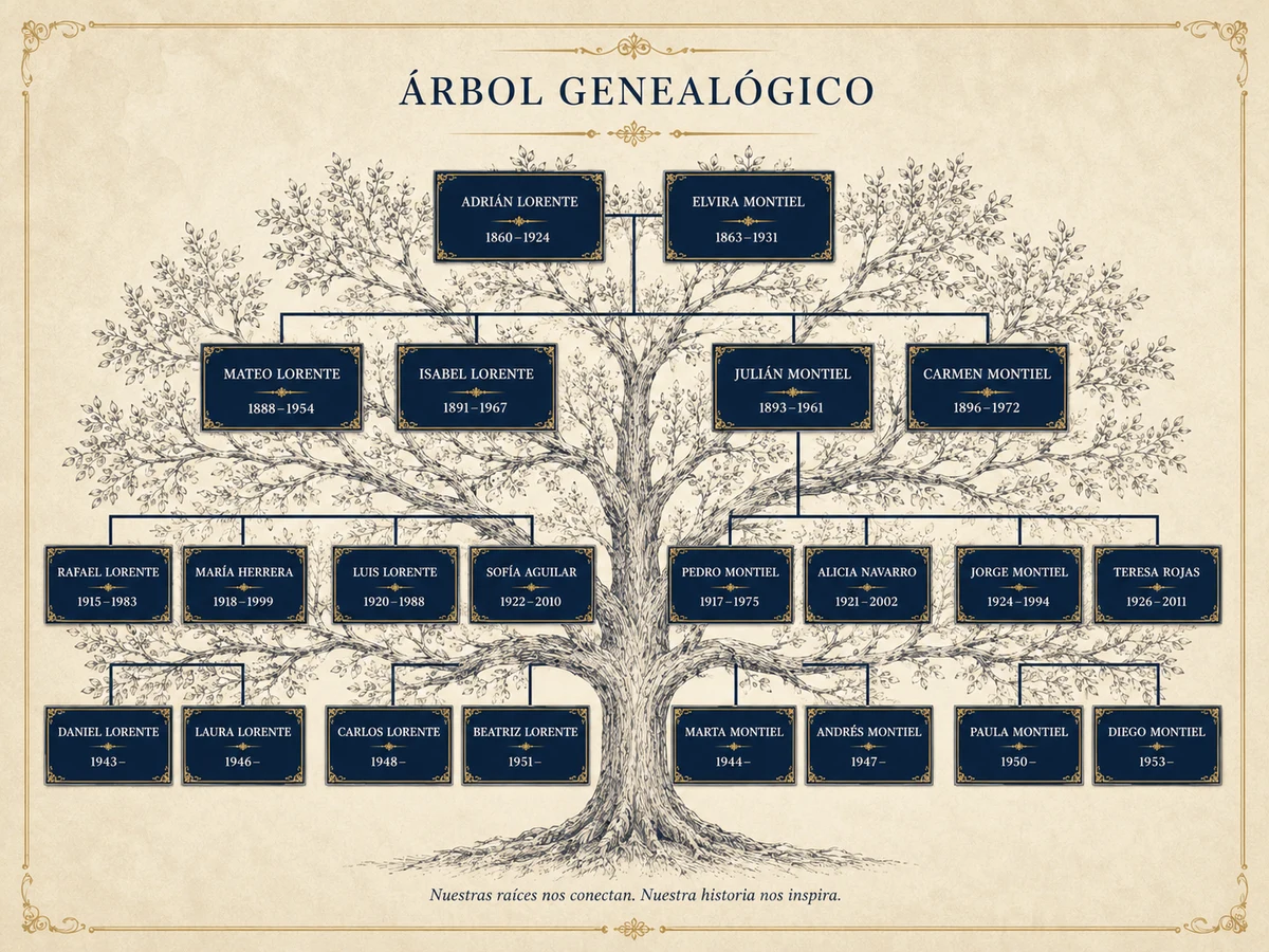 Árbol genealógico documental presentado como entregable familiar